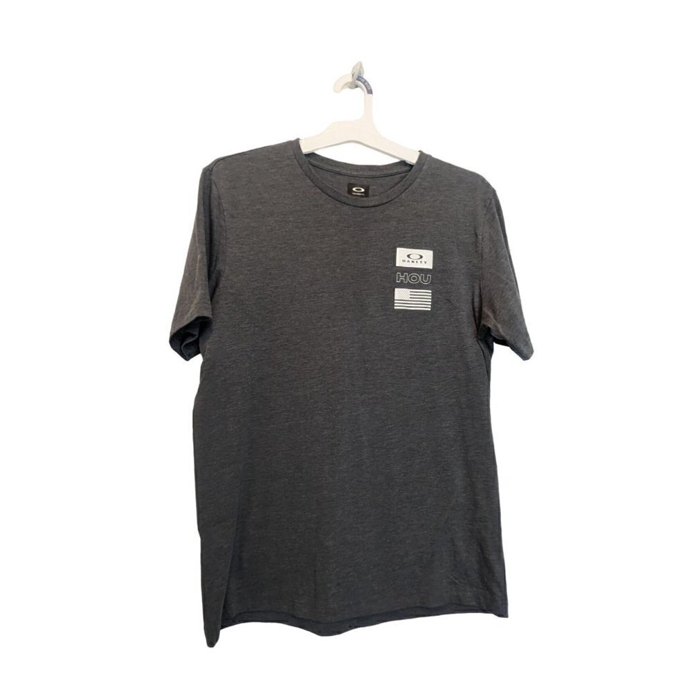Oakley Performance Fit HOUSTON Flag Short Sleeve Grey Shirt Medium
